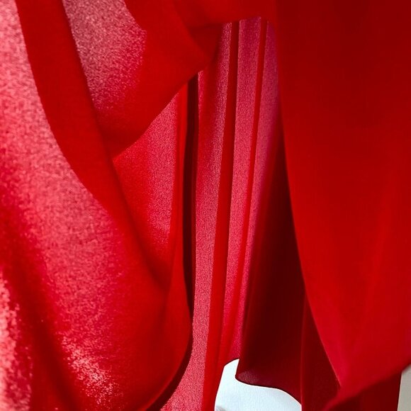 Vintage Pierre Cardin Bib Collar Maxi Dress Womens Sz 14 White Red Modest Sheer - Picture 14 of 16